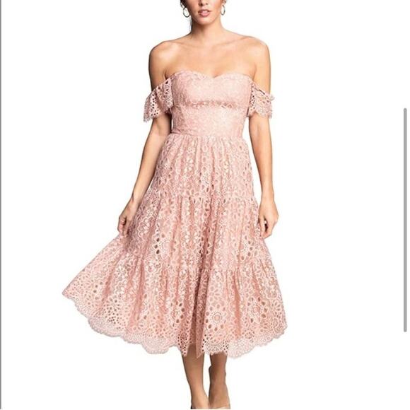 DRESS THE POPULATION River Lace Off the Shoulder Fit & Flare Dress - Picture 13 of 13